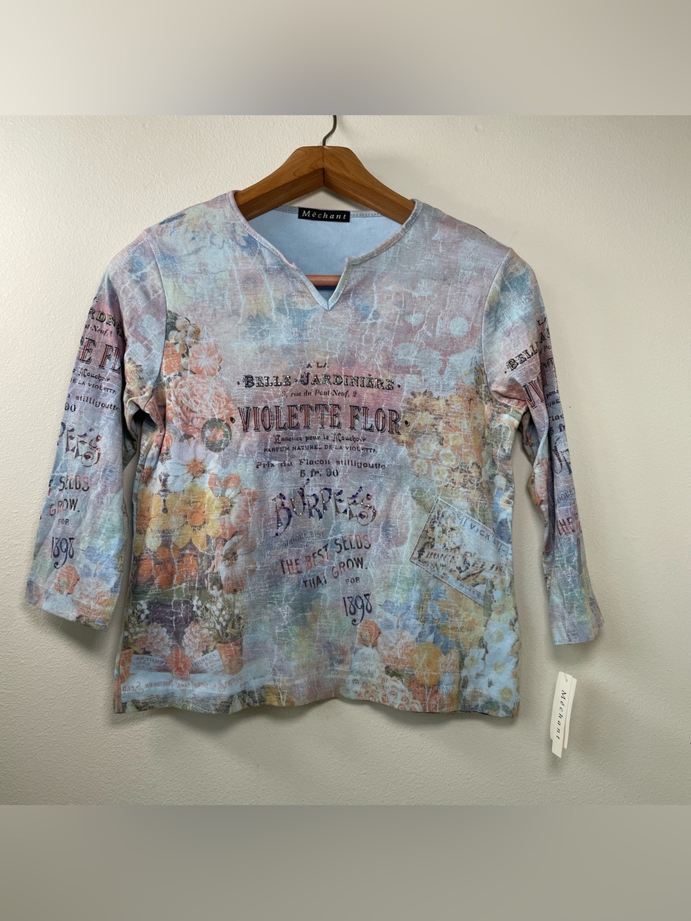 NEW Mechant Y2K Whimsigoth Botanical Seed Packet Grunge Top size L fits M